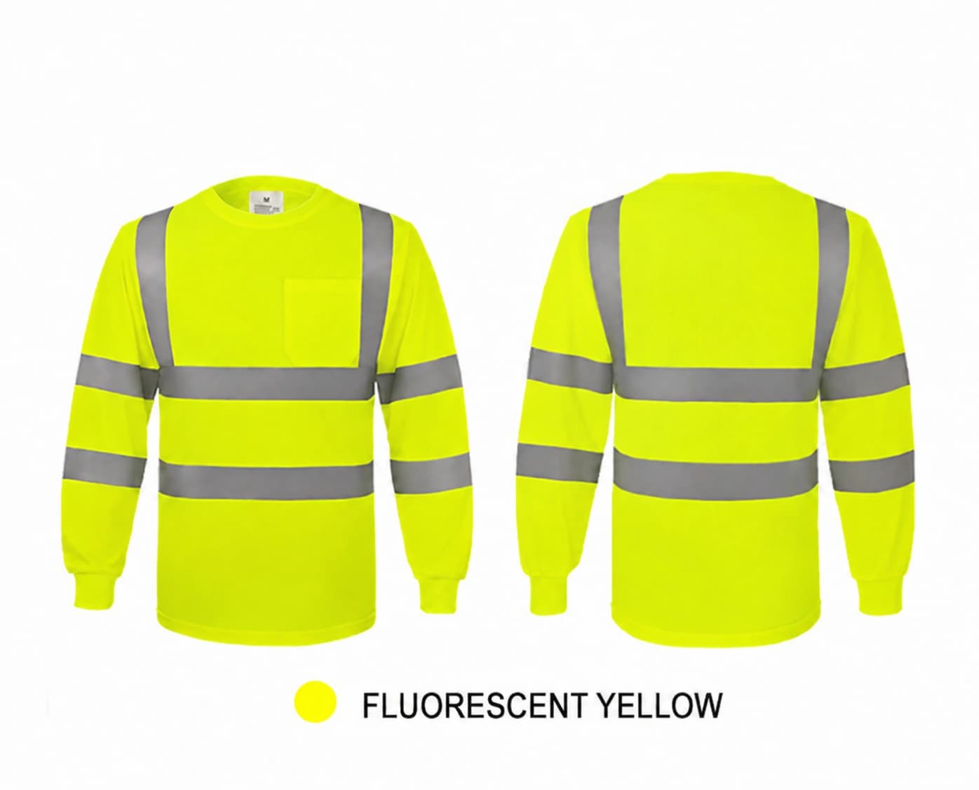 fluorescent yellow long sleeve crew-neck work shirt, front and back