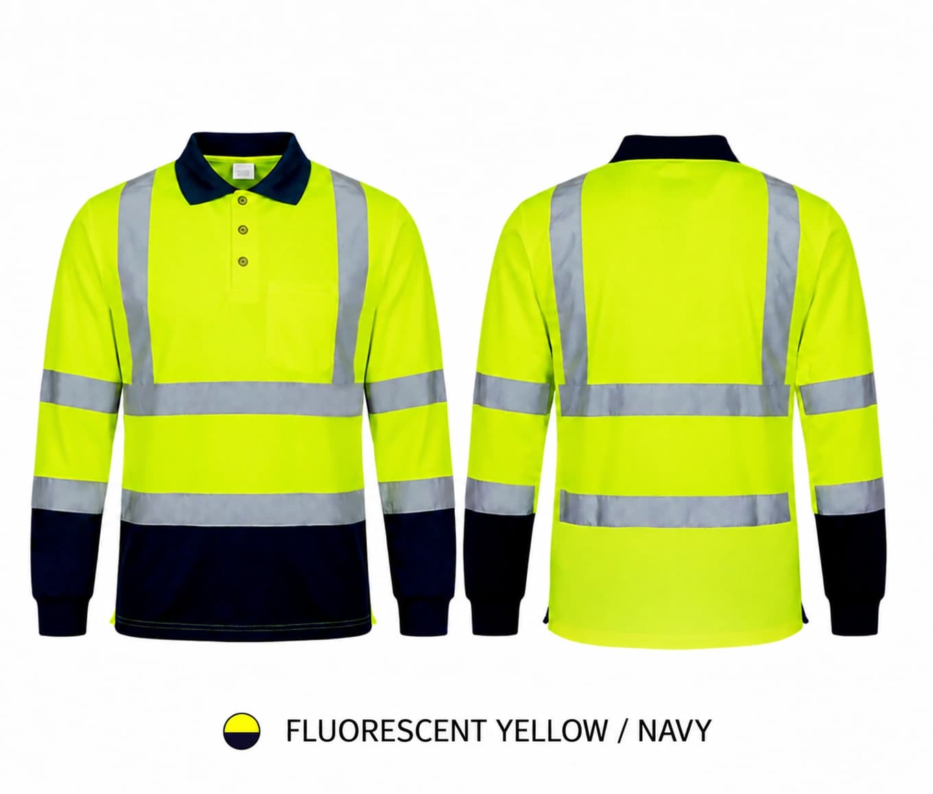 fluorescent yellow and navy long sleeve polo shirt