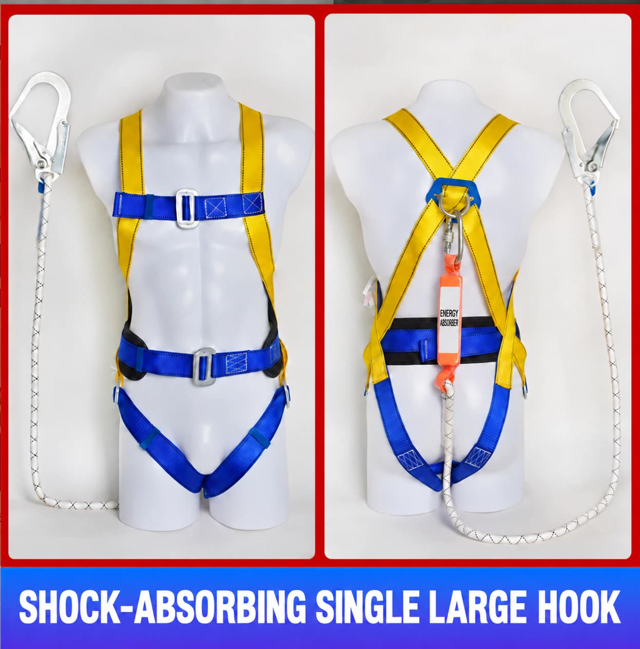 5-Point Full Body Safety Harness with Shock-Absorbing Lanyard