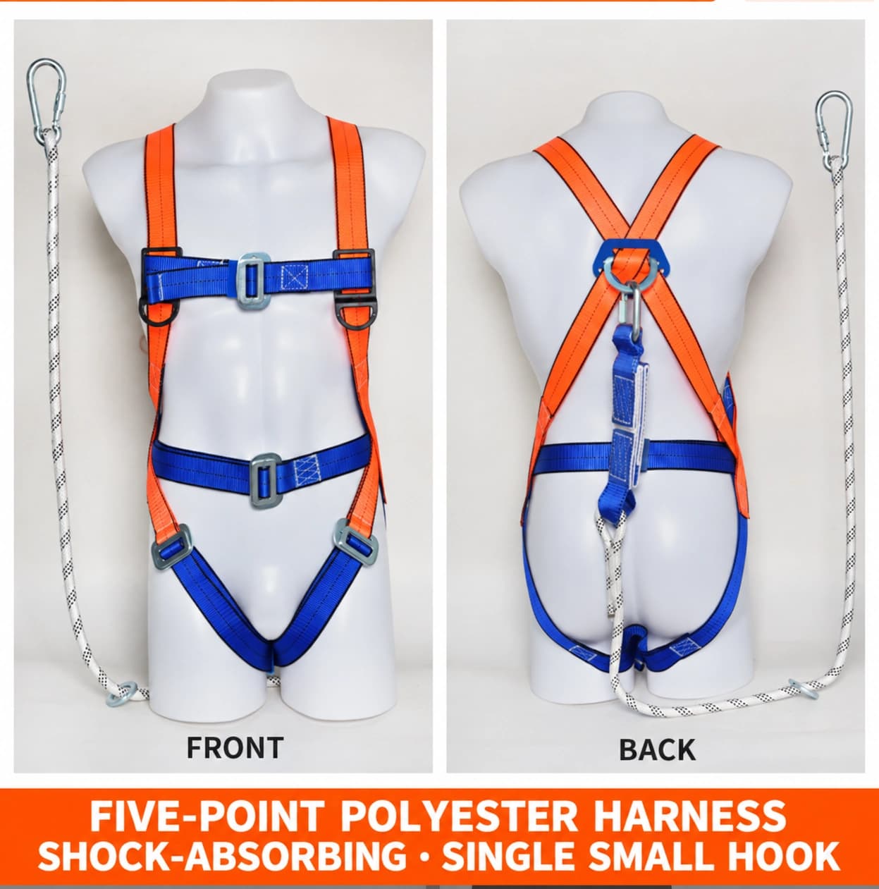 Front and back views of the shock-absorbing single small hook configuration