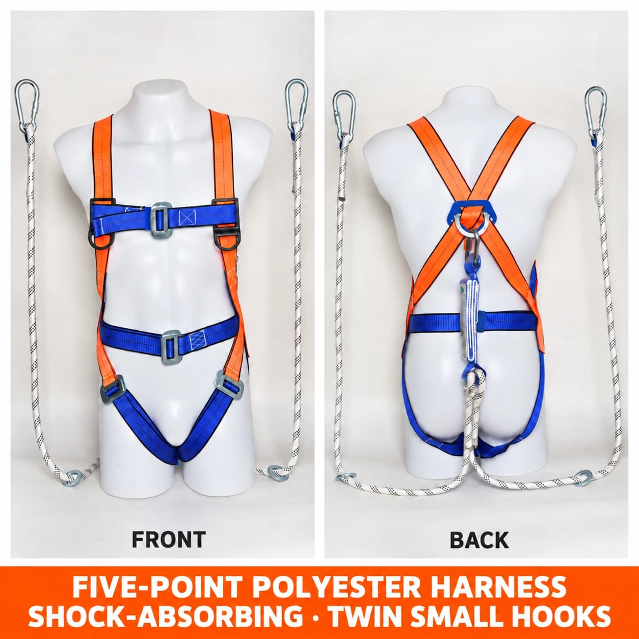 Front and back views of the shock-absorbing twin small hook configuration