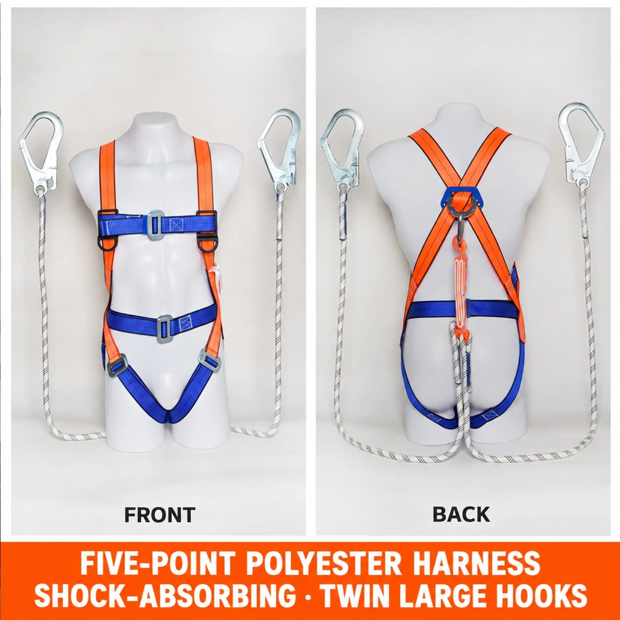 Front and back views of the shock-absorbing twin large hook configuration