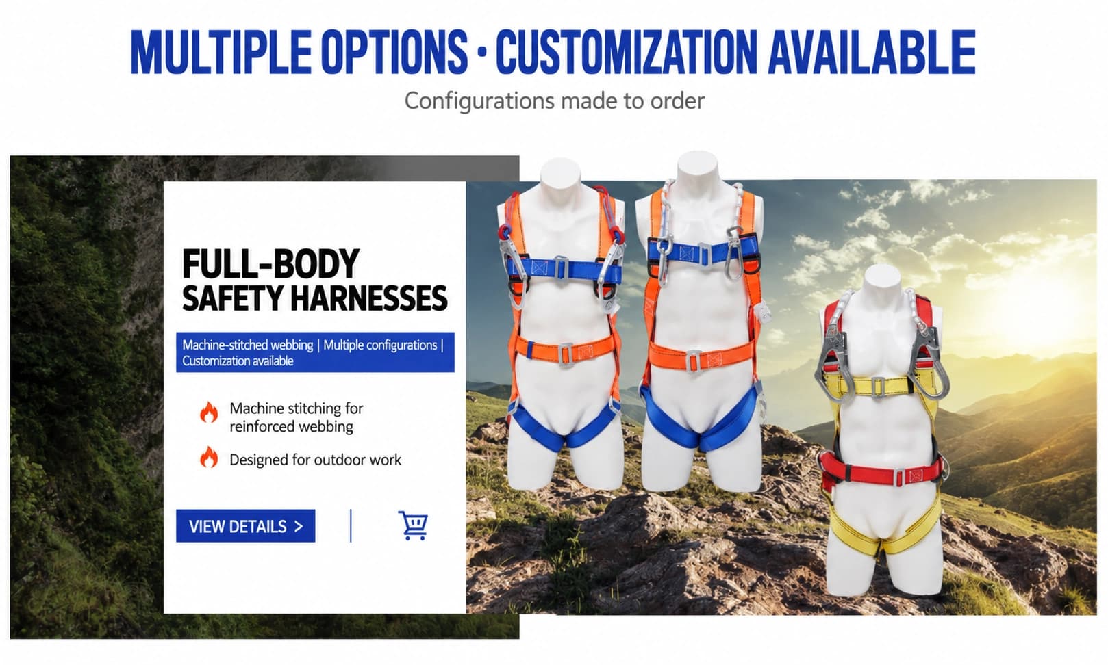 Full body safety harness styles and customization options
