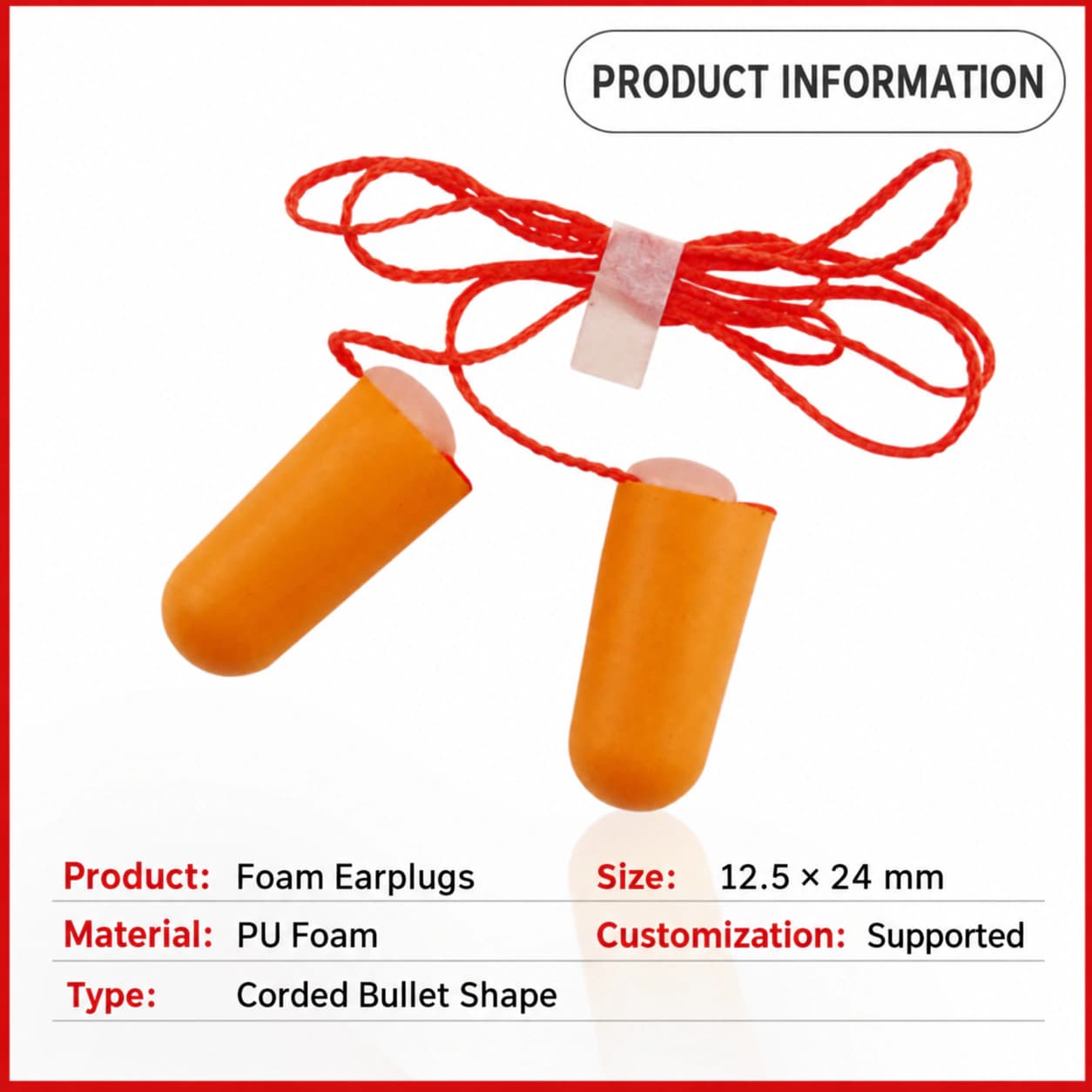 Corded Bullet-Shaped PU Foam Earplugs