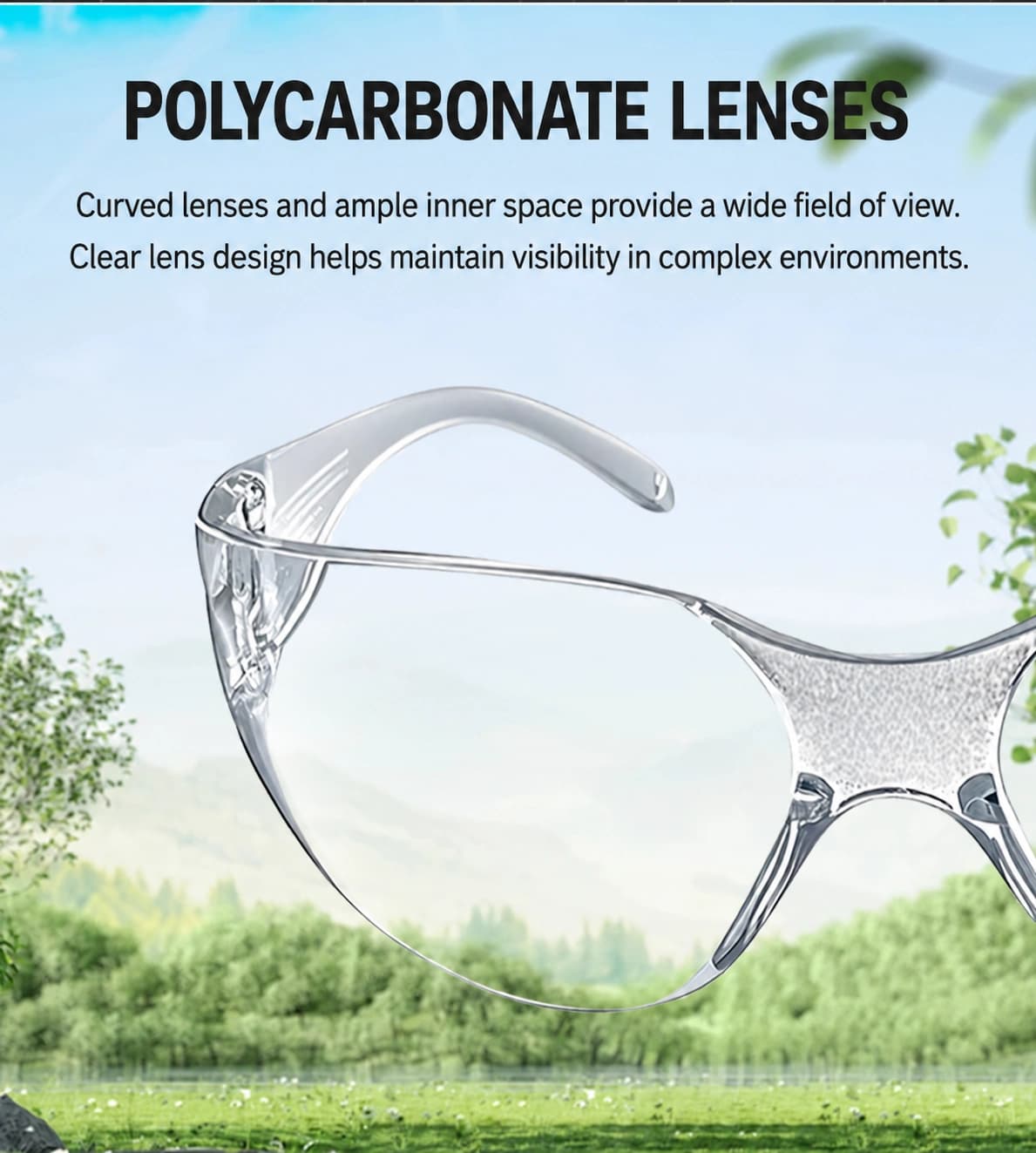 Polycarbonate lens design and field of view