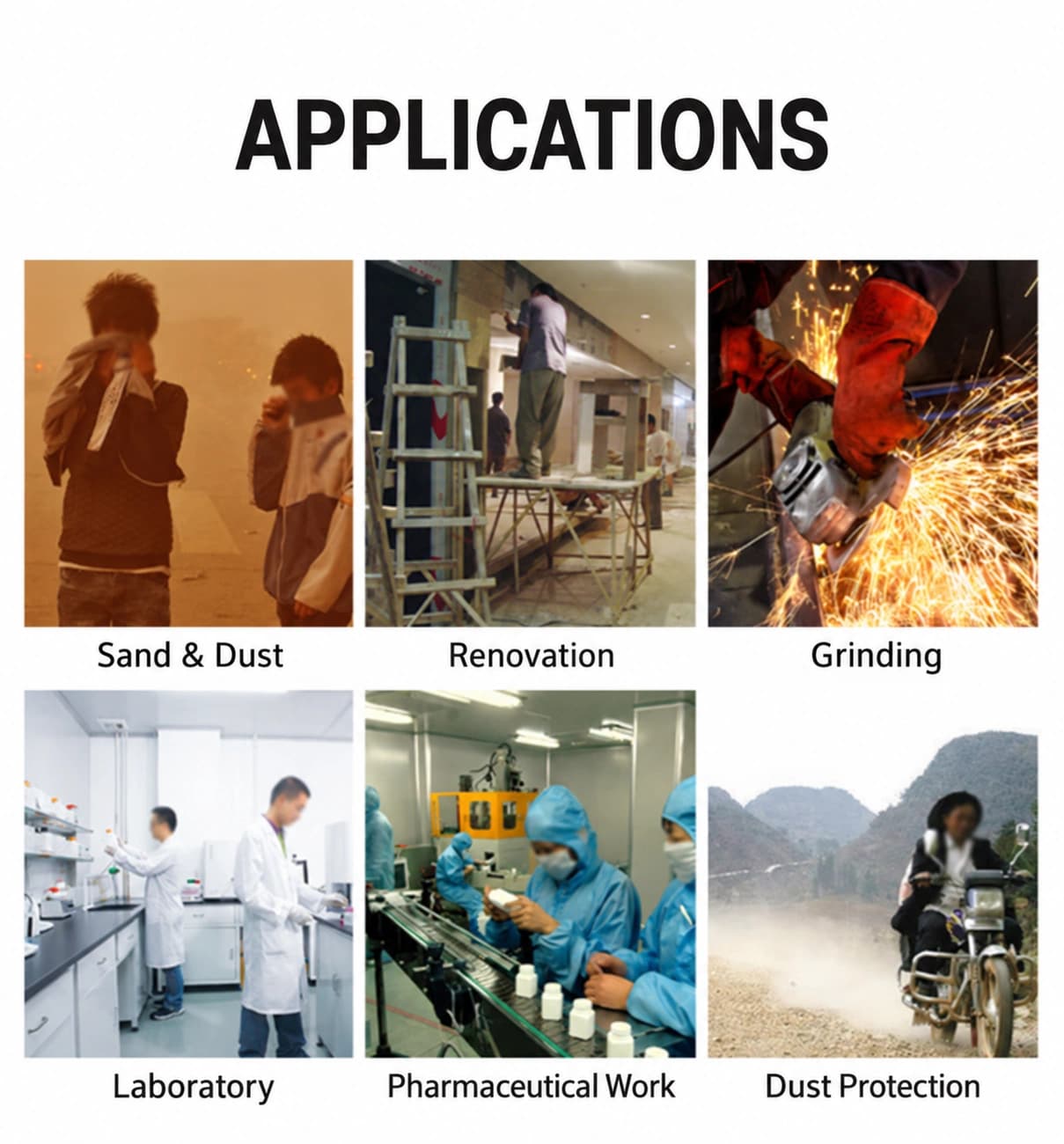 Safety glasses applications for renovation, grinding, laboratory and pharmaceutical work