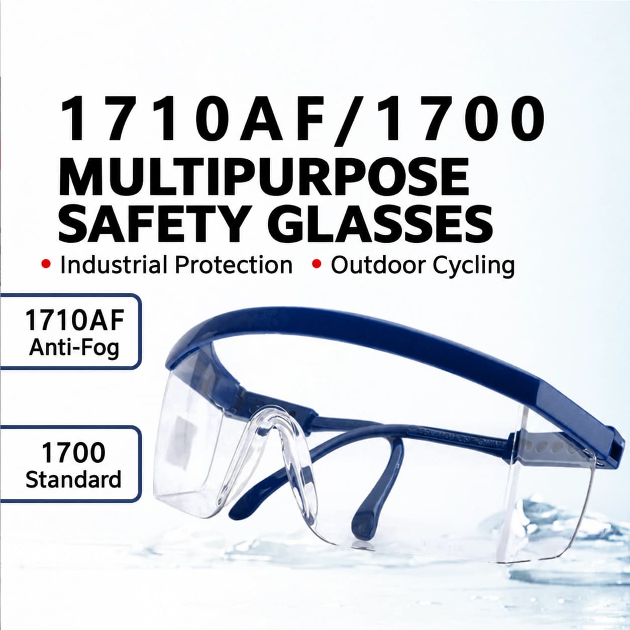 Adjustable blue-frame clear-lens safety glasses, models 1700 and 1710AF