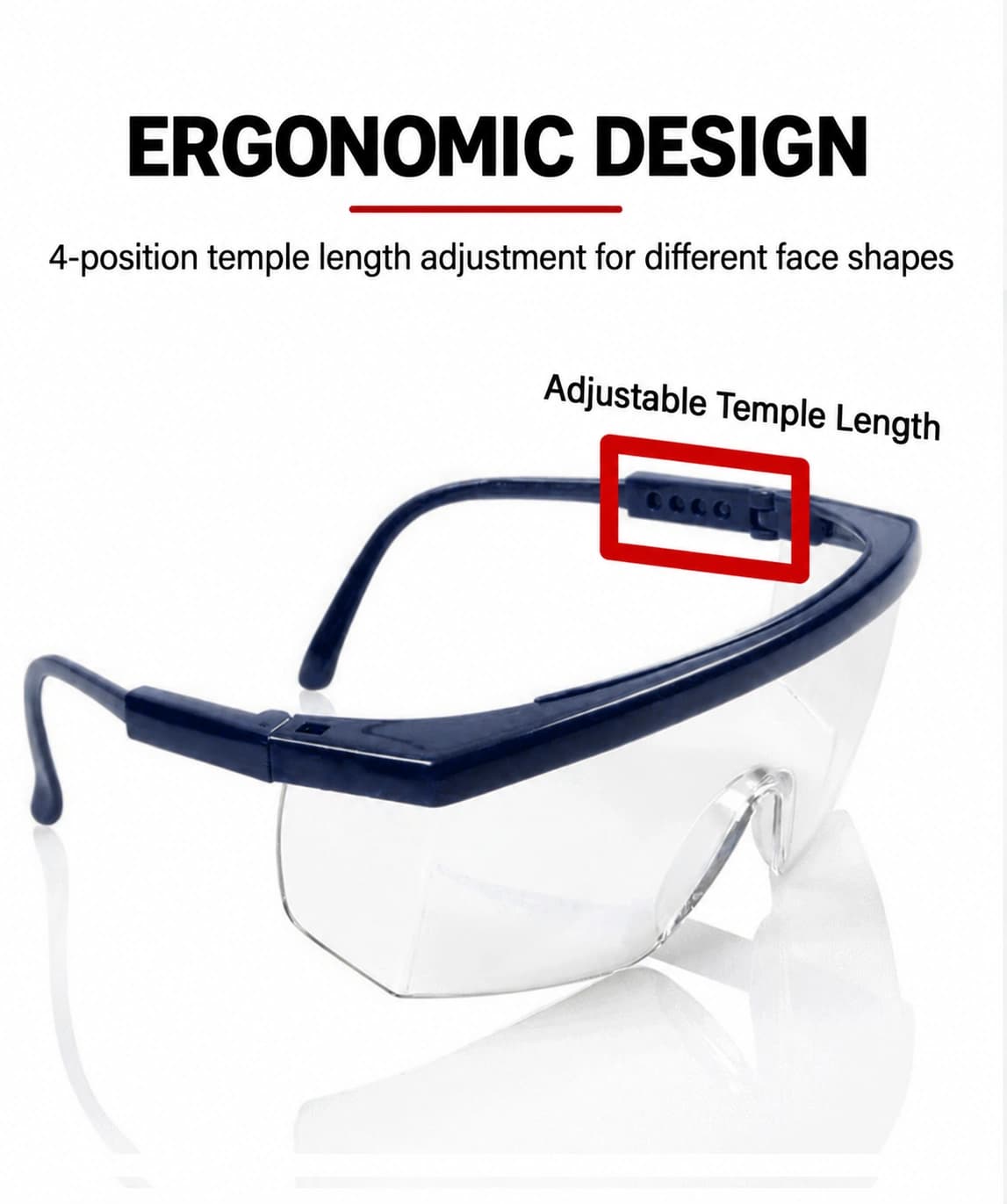 Four-position temple length adjustment