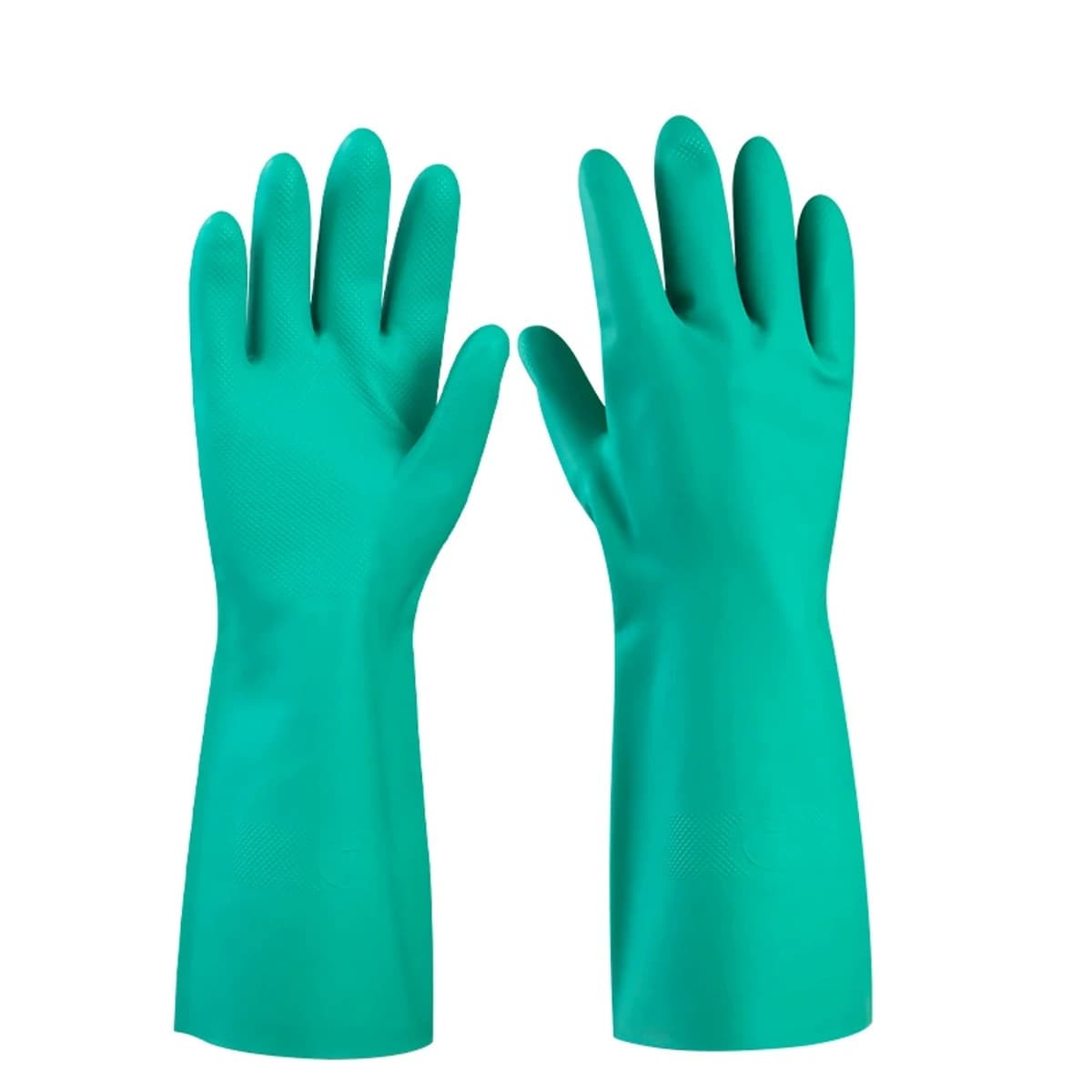 Green Nitrile Flocked Work Gloves, 33 cm Straight Cuff