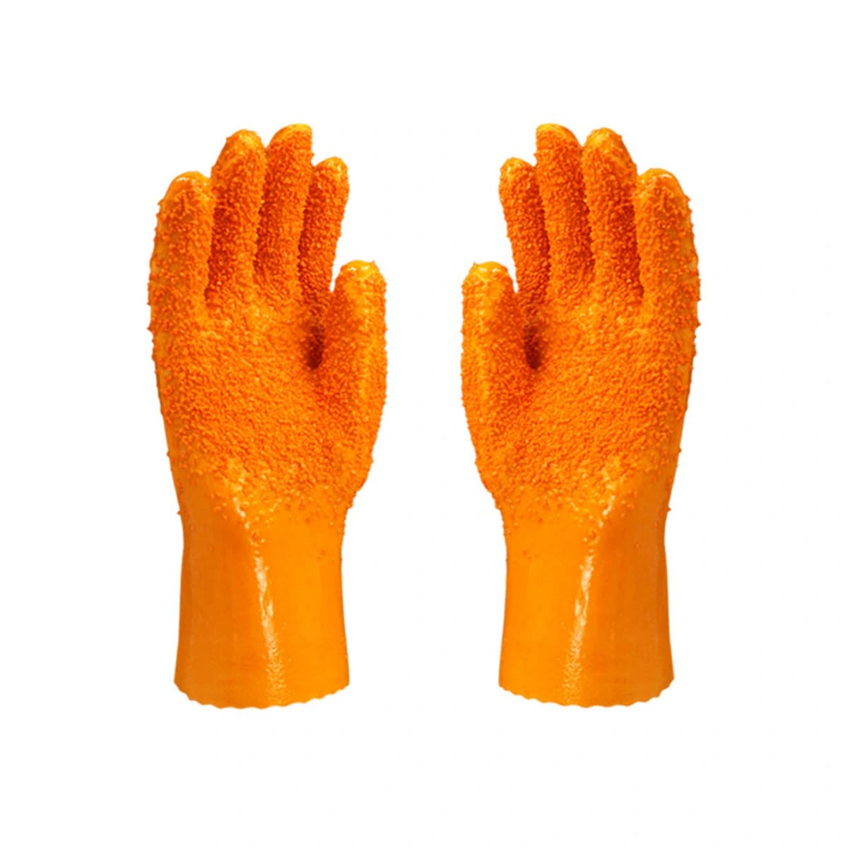 Orange PVC-coated anti-slip work gloves front view
