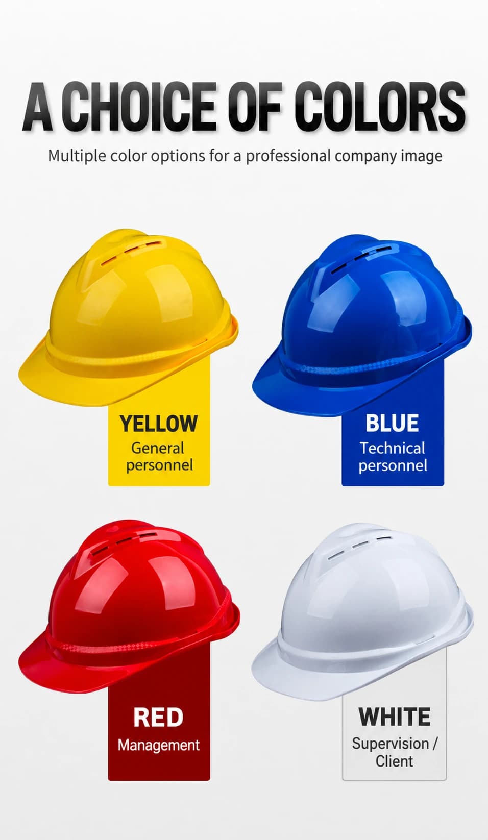 yellow, blue, red and white helmet colors shown by the supplier