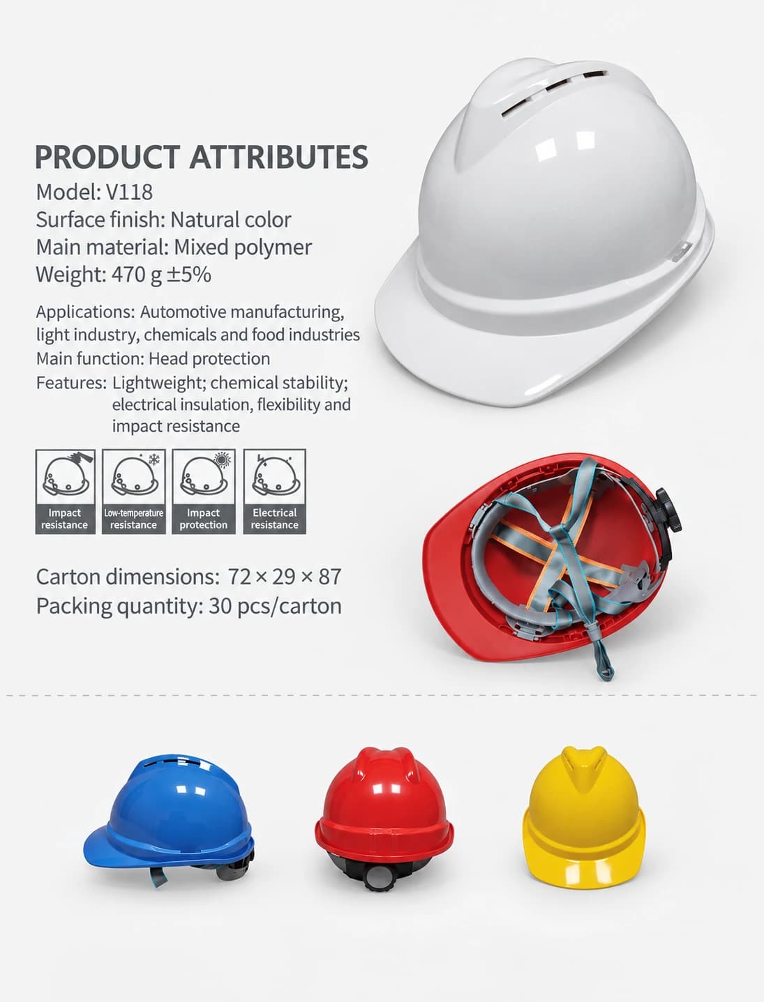 Supplier-listed product attributes and packaging; material and weight tolerance differ from the specification sheet